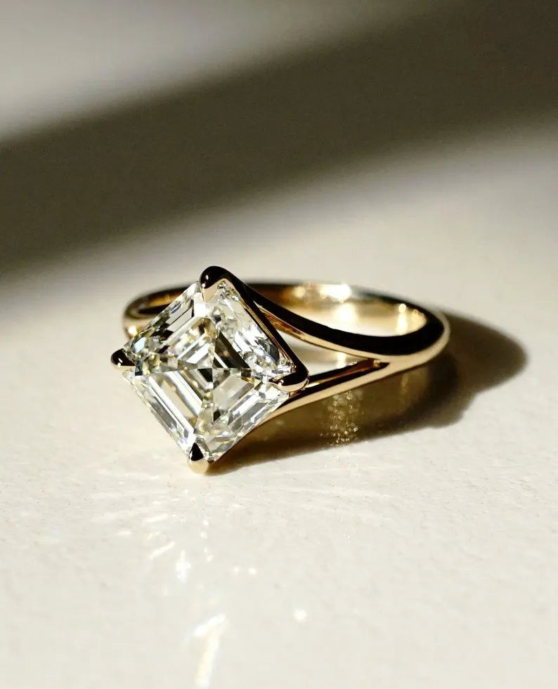 Asscher 2.9ct Lab Grown Diamond Ring Solitaire Wedding Ring Unique Bridal Ring Birthday Gift