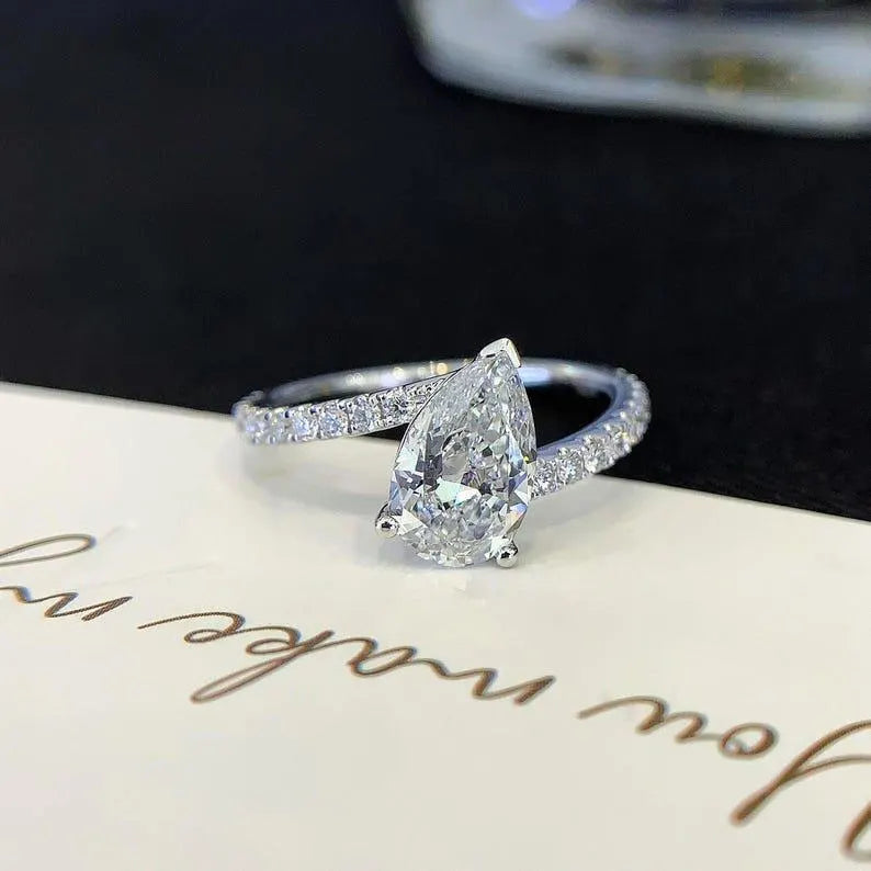 Pear 2.00ct Lab Diamond Bypass Basket Engagement Ring