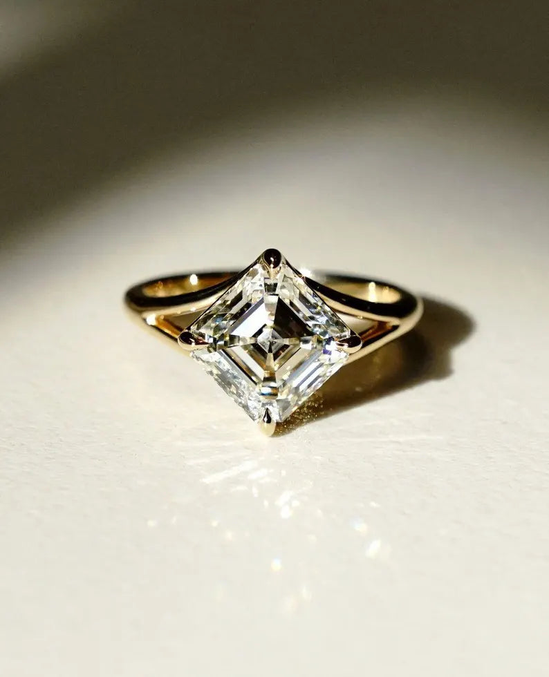 Asscher 2.9ct Lab Grown Diamond Ring Solitaire Wedding Ring Unique Bridal Ring Birthday Gift