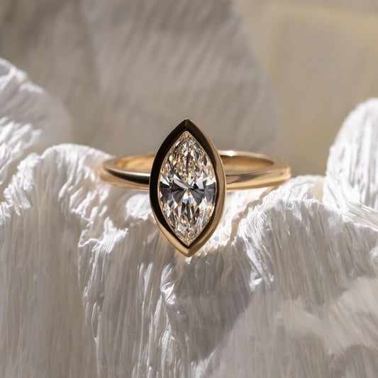 2.5ct Marquise Full bezel Lab Grown Diamond Ring  The hand displays a soft, natural manicure, highlighting the diamond's brilliance and the ring's refined craftsmanship. Ideal for those seeking timeless, high-end accessories for special occasions. YouTube Amazon Facebook Weather Google Gmail Wordless WhatsApp Web Translate News blog post ring ceremony Article Life Money 2025 design Ring Ceremony Diamond Shape Diamond Ring Surat Diamond India Market Diamond Ring for Her Diamond Ring for Men Diamond Ring 