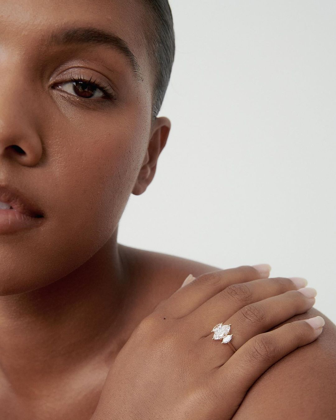 Marquise Lab Grown Diamond, Three Stone Engagement Ring