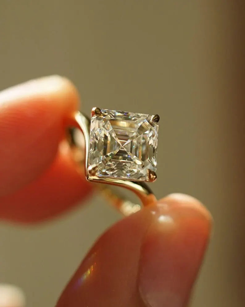 Asscher 3.50ct Lab Grown Diamond Ring Solitaire Forever One Ring Unique Bridal Proposal Ring