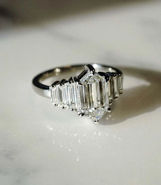 1.80ct Elongated Hexagon Diamond Lab Grown Diamond Ring Luxurious Engagement Ring and Wedding ring Anniversary Gift Lab Diamond Ring for Her (Copy)