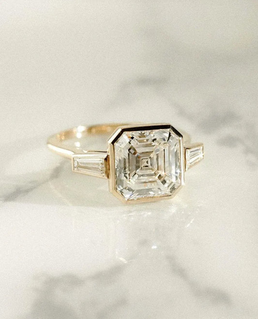 Asscher 3.50ct Lab Grown Diamond Ring Full Bezel Side Tapper Wedding Ring Promise Ring For Women