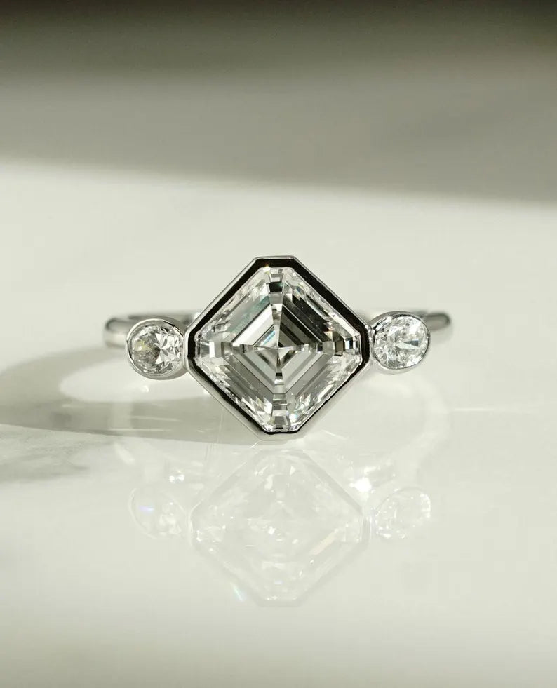 Asscher 2.80tcw Lab Grown Diamond Ring Full Bezel Promise Ring Classic Wedding Ring