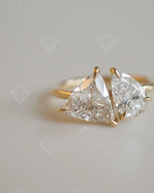 2.5tcw Pear & Trillion Lab Grown Diamond Toi et Moi Ring For Engagement ring wedding anniversary gift to her