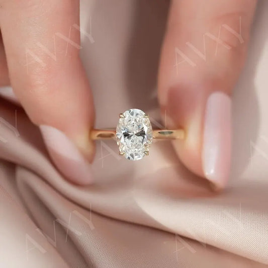 Oval 2.00CT Lab Grown Diamond Solitaire With Hidden Halo Engagement Ring Birthday Gift Ring Promise Ring Proposal Ring Mother Ring