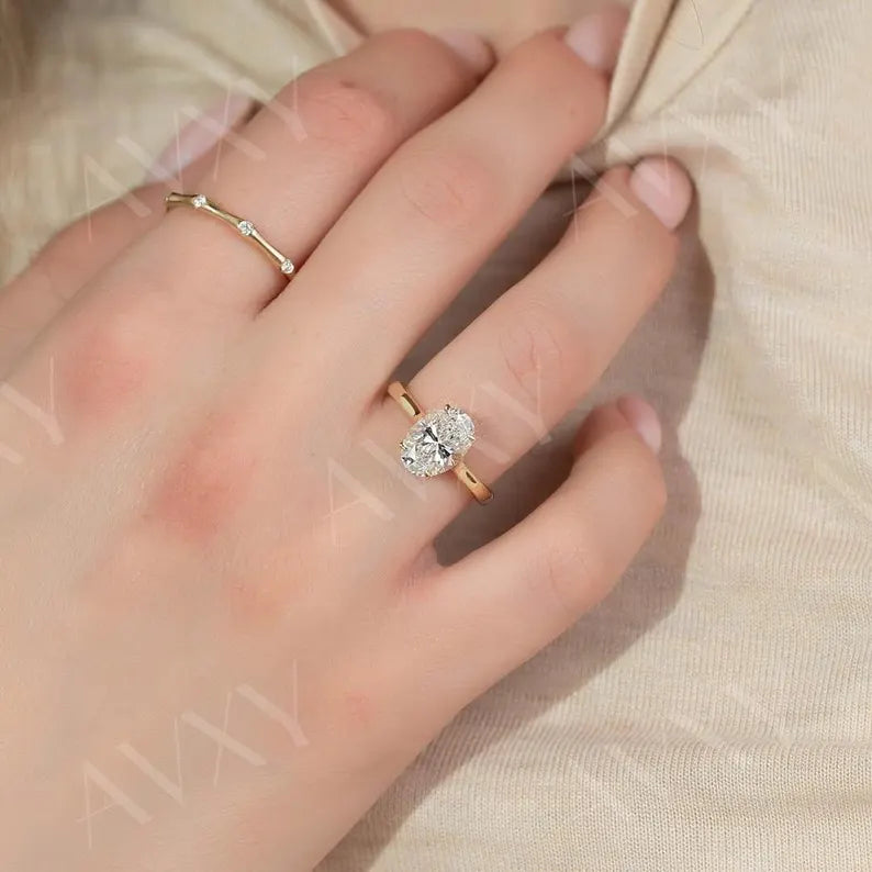 Oval 2.00CT Lab Grown Diamond Solitaire With Hidden Halo Engagement Ring Birthday Gift Ring Promise Ring Proposal Ring Mother Ring