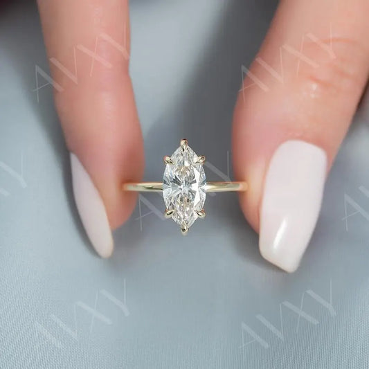 Marquise 3.00CT Lab Grown Diamond Hidden Halo Solitaire Engagement Ring Proposal Ring Forever One Ring Hidden Halo Diamond Ring Gift For Mom