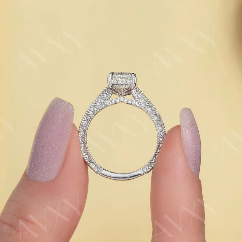 Radiant 3.00CT Lab Grown Diamond Hidden Halo With Pave Band Engagement Ring Promise Ring Gift For Newlyweds Mother Gift Diamond Ring