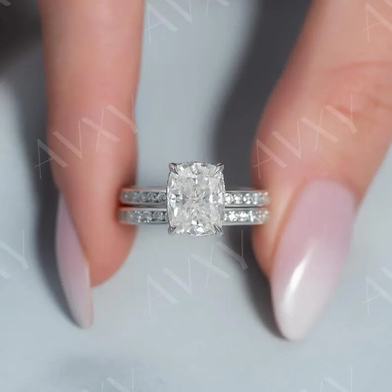 Cushion 2.00CT Lab Grown Diamond Hidden Halo With Double Pave Band Engagement Ring Anniversary Ring Gift For Girlfriend