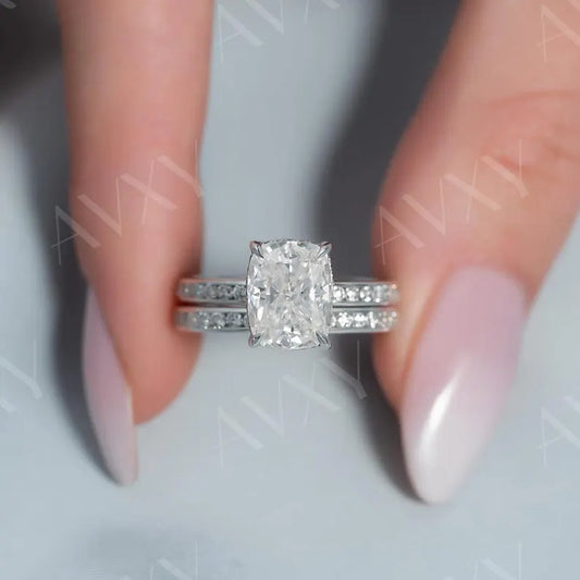 Cushion 2.00CT Lab Grown Diamond Hidden Halo With Double Pave Band Engagement Ring Anniversary Ring Gift For Girlfriend