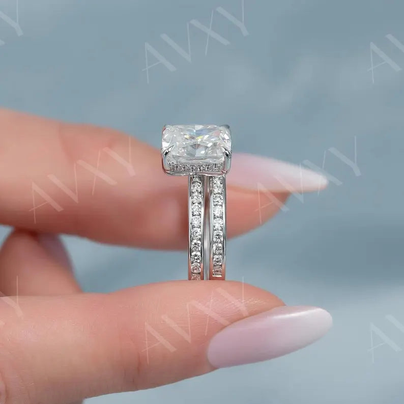 Cushion 2.00CT Lab Grown Diamond Hidden Halo With Double Pave Band Engagement Ring Anniversary Ring Gift For Girlfriend