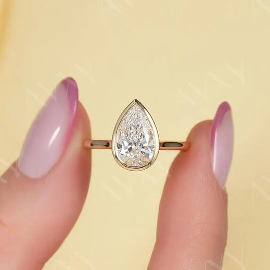 Pear 2.00CT Lab Grown Diamond Hidden Halo Solitaire Engagement Ring Birthday Ring Gift For Women Forever One Diamond Ring