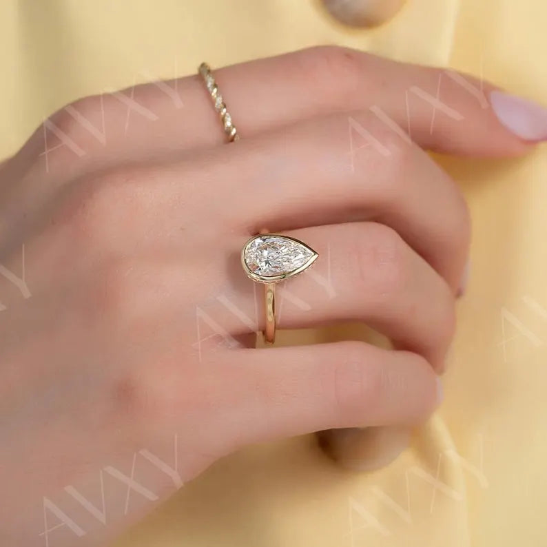 Pear 2.00CT Lab Grown Diamond Hidden Halo Solitaire Engagement Ring Birthday Ring Gift For Women Forever One Diamond Ring