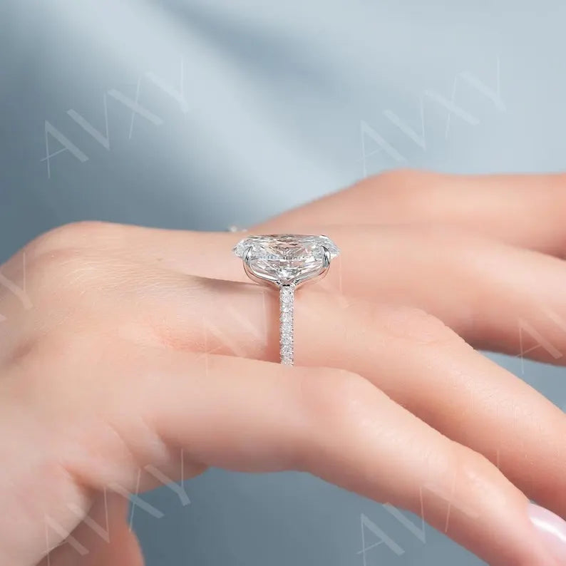 Oval 3.50CT Lab Grown Diamond Solitaire Ring With Pave Band Engagement Ring Wedding Ring Gift For Mother Anniversary Gift