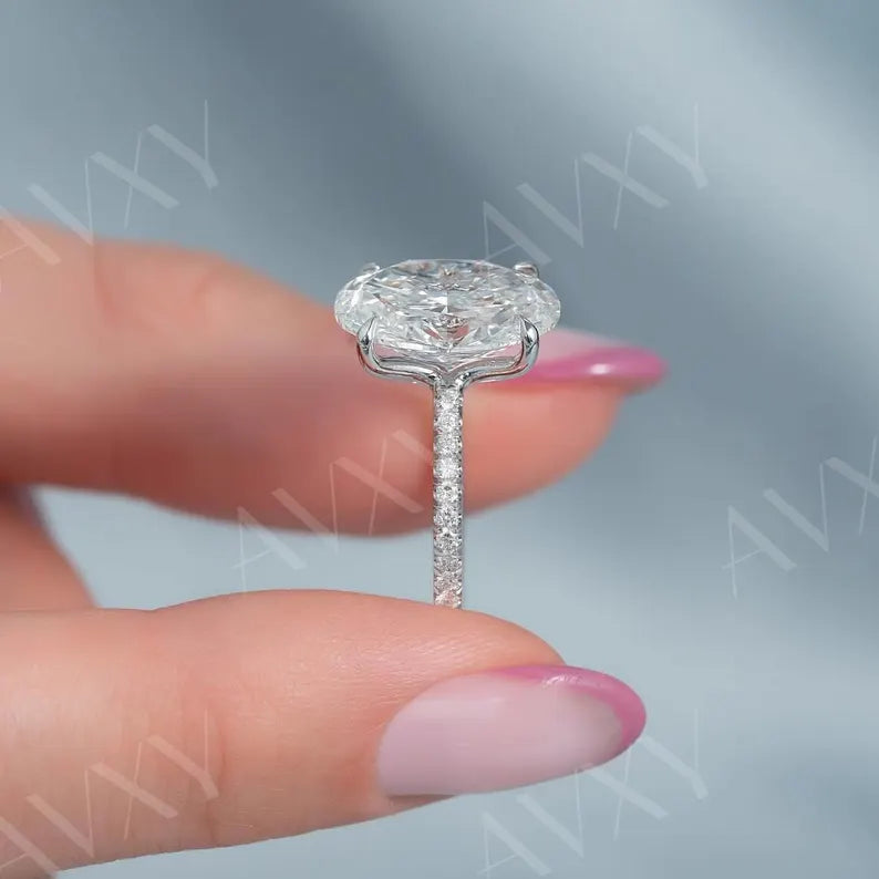 Oval 3.50CT Lab Grown Diamond Solitaire Ring With Pave Band Engagement Ring Wedding Ring Gift For Mother Anniversary Gift