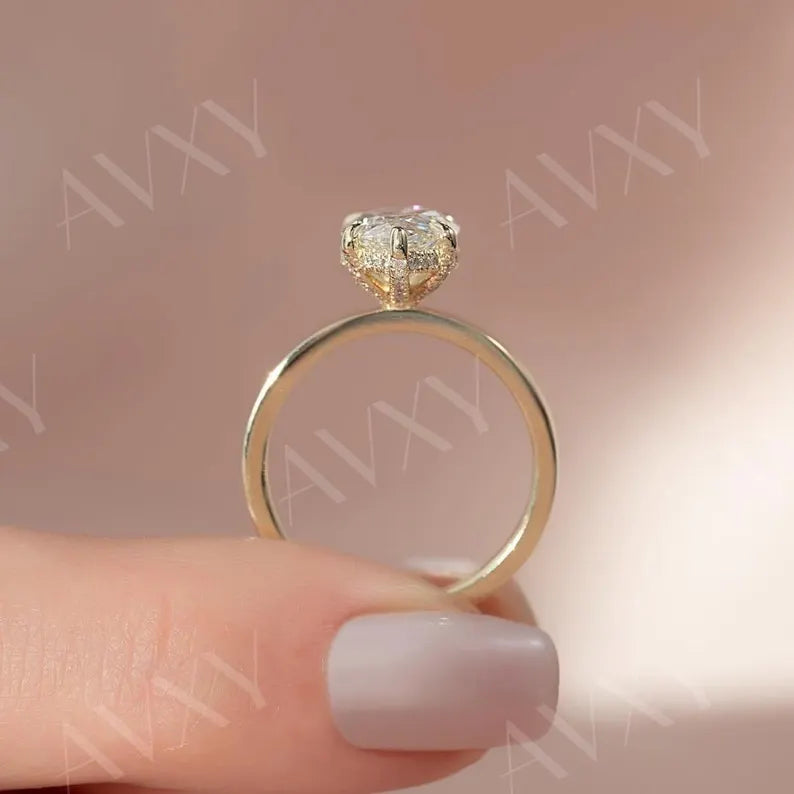 Marquise 4.00CT Lab Grown Diamond Hidden Halo Solitaire Engagement Ring Wedding Ring Ideal For Gift Anniversary Ring For Wife